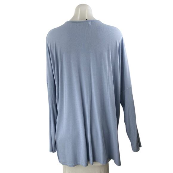 NEW Shift Women's Blue Rib Knit Long Dolman Sleeve Crewneck Sweater Top Size 3 - Picture 2 of 4